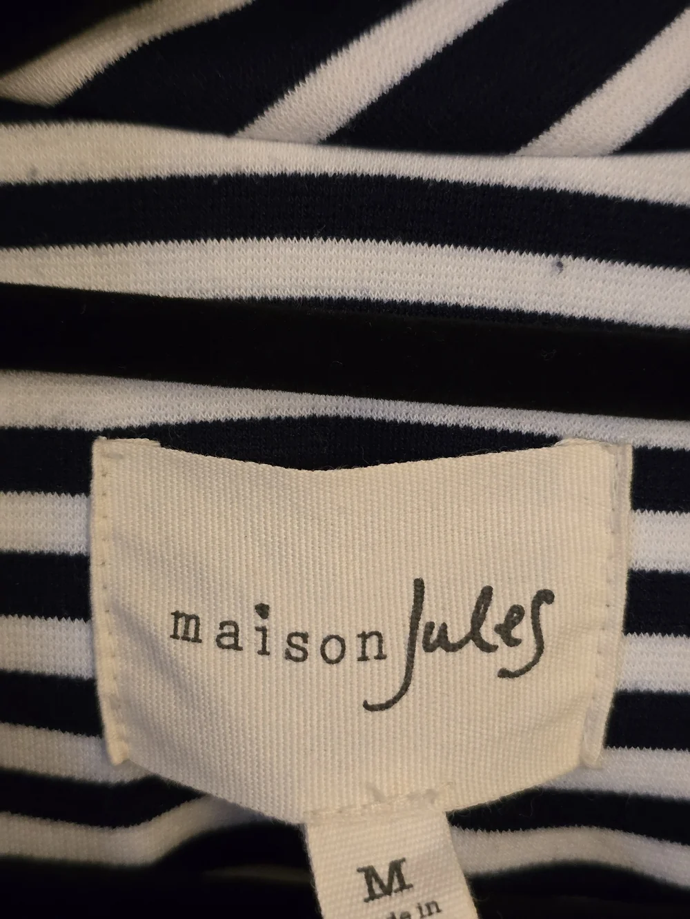 Maison Jules Navy White Striped Ruffle Hem Knit Blazer Preppy Career Size M